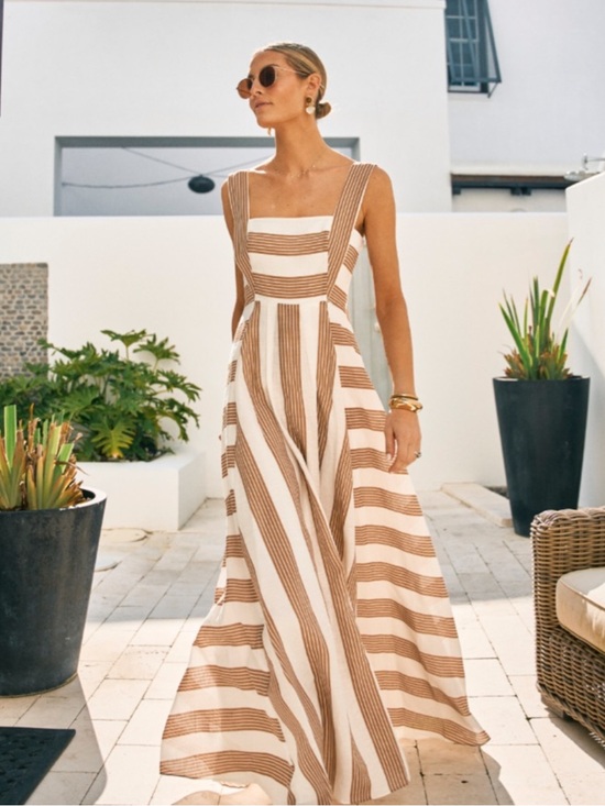 ANTONIO MELANI Dresses & Skirts - ANTONIO MELANI Cream and Tan Striped Maxi Sundress